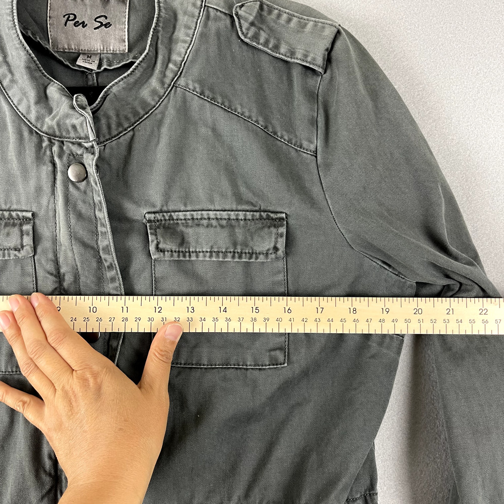 Per Se Utility Jacket Womens Medium Gray Full Zip Pockets Army Casual Military - Picture 8 of 16